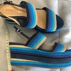 Shuts wedge blue canvas/leather sandals